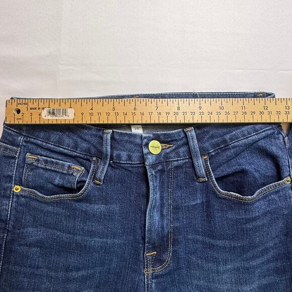 FRAME Le Crop Mini Boot Jeans Remsen Wash Blue Raw Hem Cropped Bootcut Size 25 - Picture 11 of 15